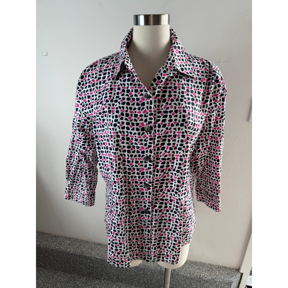 Foxcroft Womens 18 Geometric Wrinkle Free Cotton Shirt Button Up Blouse